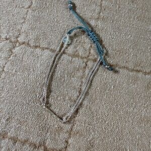 Stella &‎ Dot Sparkling Chain Bracelet Adjustable Cord Silver Tone Charm Accent